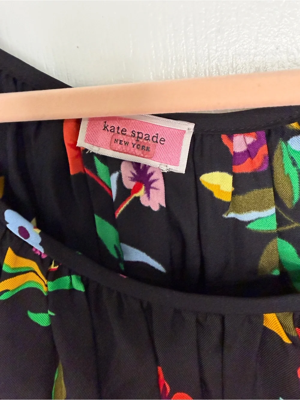 Kate Spade  Floral Riviera Smocked Puff Sleeve - Black/Multi- S- MSRP $268